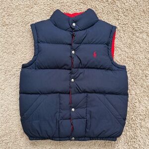 Vintage Polo Ralph Lauren Reversible Down Puffer Vest Youth M Navy Blue Red Pony